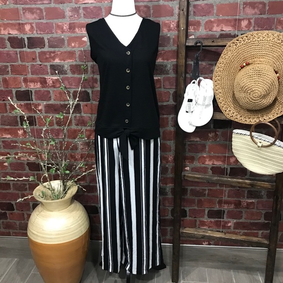 Plus Sz 16 Stripe Wide Leg Cropped Pant - Picture 2 of 7